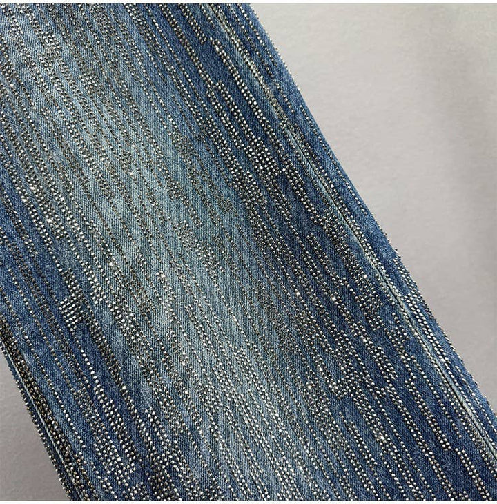 PT39Y All Over Rhinestone High Waist Wide Leg Jeans: Blue / English / M