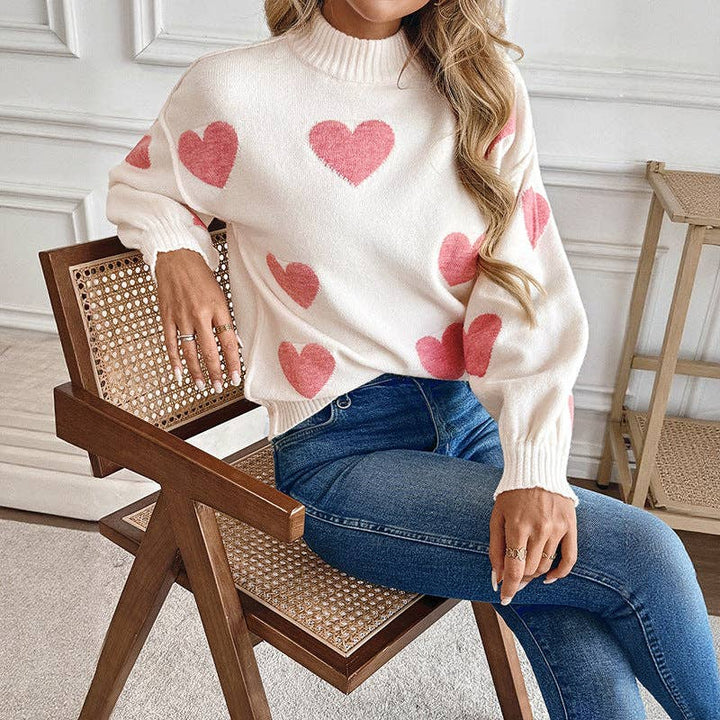 Valentine's Day Sweater | Pink Heart Knit Pullover: Light Pink. / 52% Acrylic 28%polyamide 20%POLYESTER / L