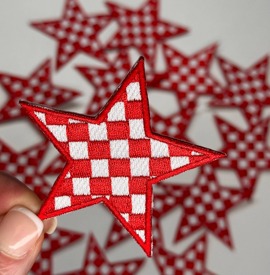 Checkered Star patch, game day patch, dance, cheer patch: Black