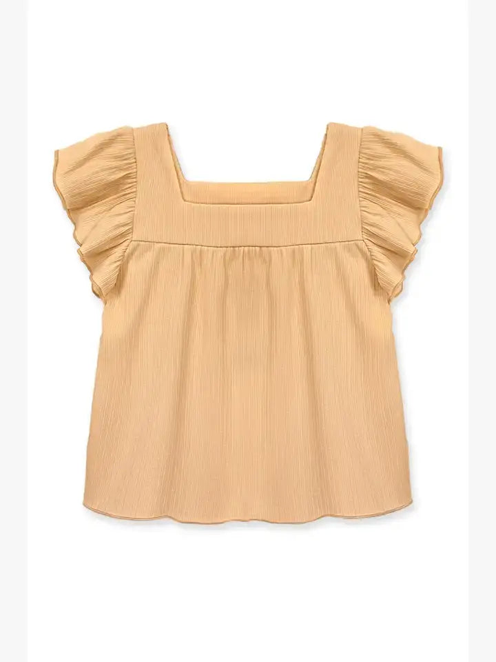 GKT-Q24-319B-G2 Girl's Fashion Top w/ Square Neckline: Tan