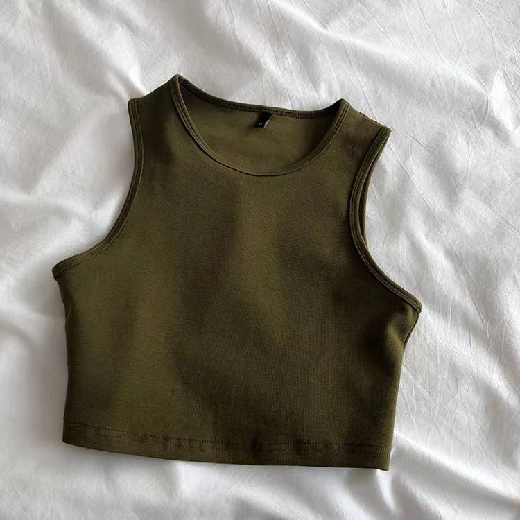 Daily r-neck sleeveless athletic crop tank top: Charcoal