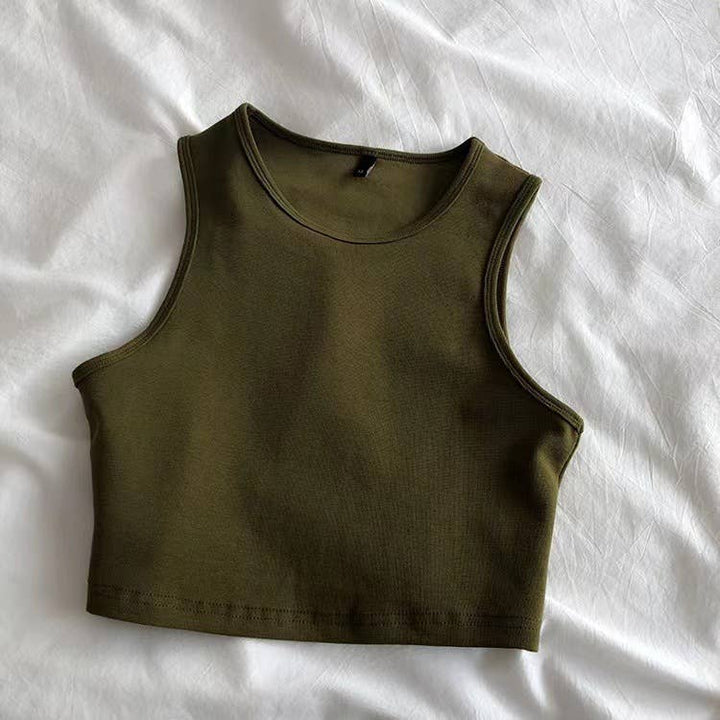 Daily r-neck sleeveless athletic crop tank top: Charcoal