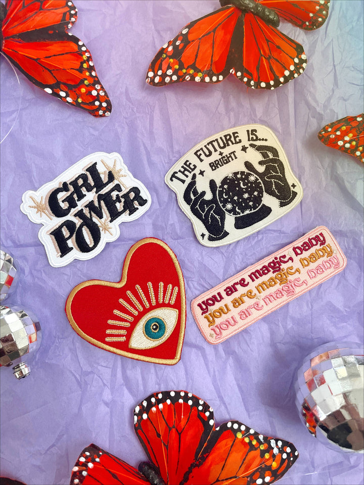 Red Heart Evil Eye Embroidered Iron On Patch - Boho, Trendy