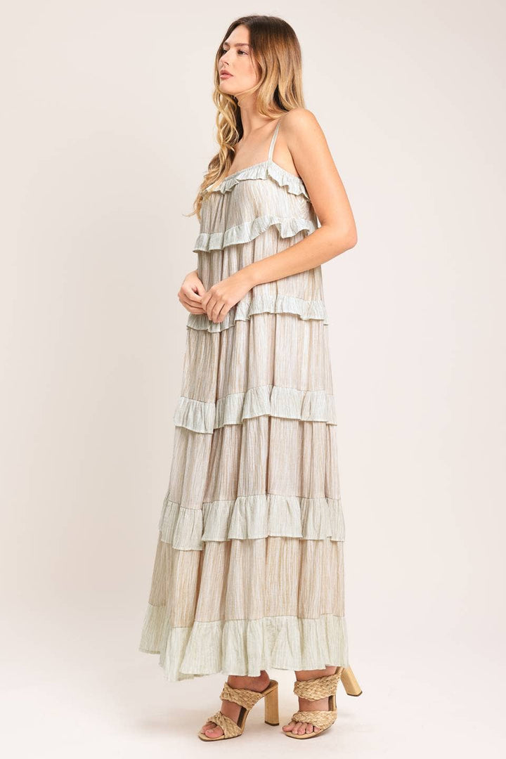 A textured woven midi dress