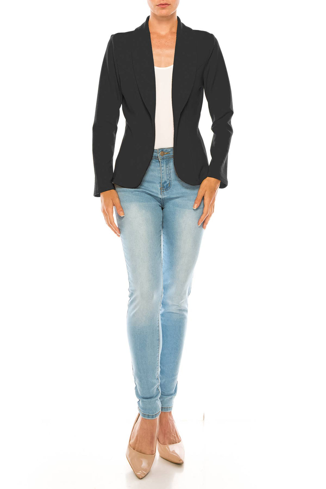 Women's Casual Office Work Long Sleeve Open Front Blazer: White / Small