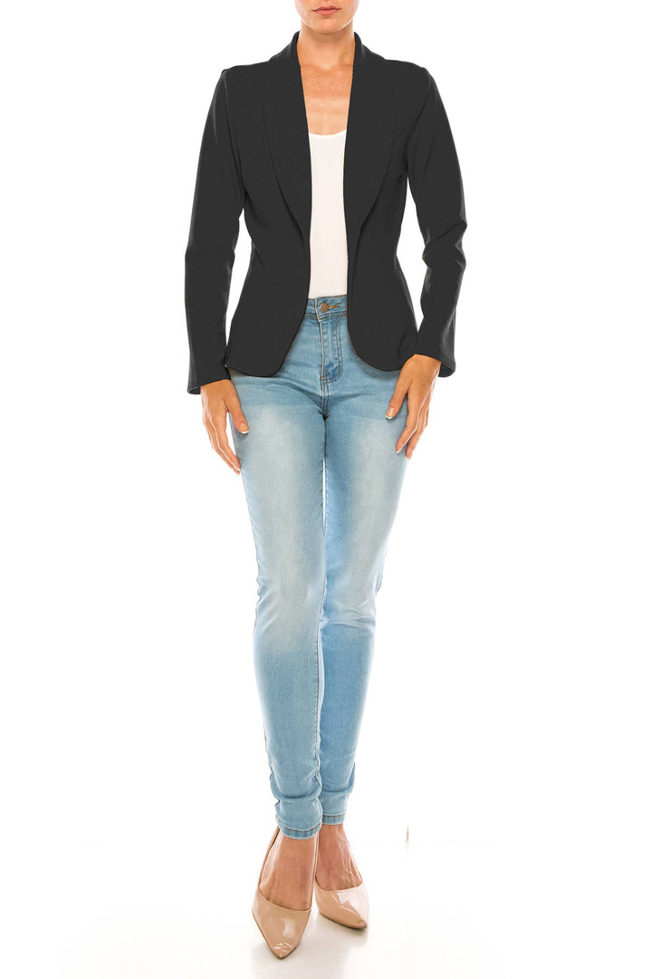 Women's Casual Office Work Long Sleeve Open Front Blazer: White / Small