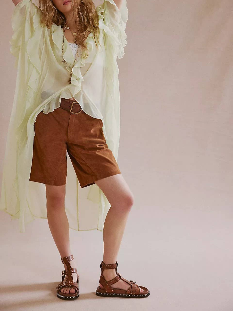 Boho lightweight sheer ruffle maxi top duster kimono jacket: OffWhite / M