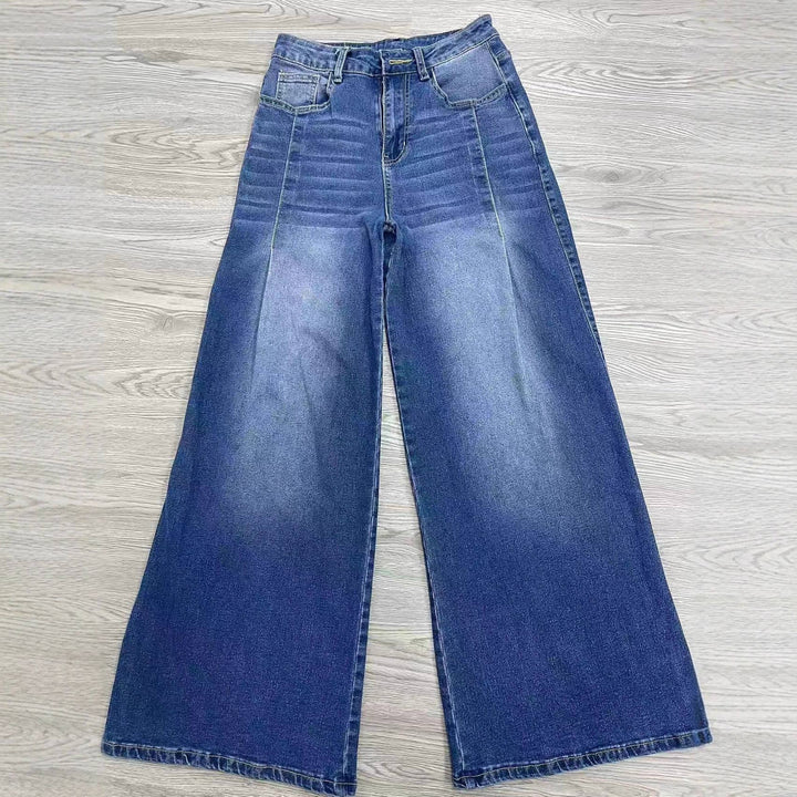 Washed Extra-Long Wide-Leg Jeans: DarkBlue / L