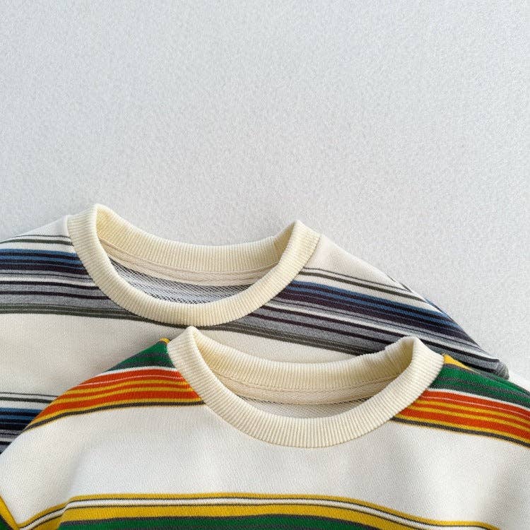 Arrival Kids Unisex Soft Comfortable Long Sleeves Striped Top Casual Sweatshirt: Colorful / 100 (2-3Y)