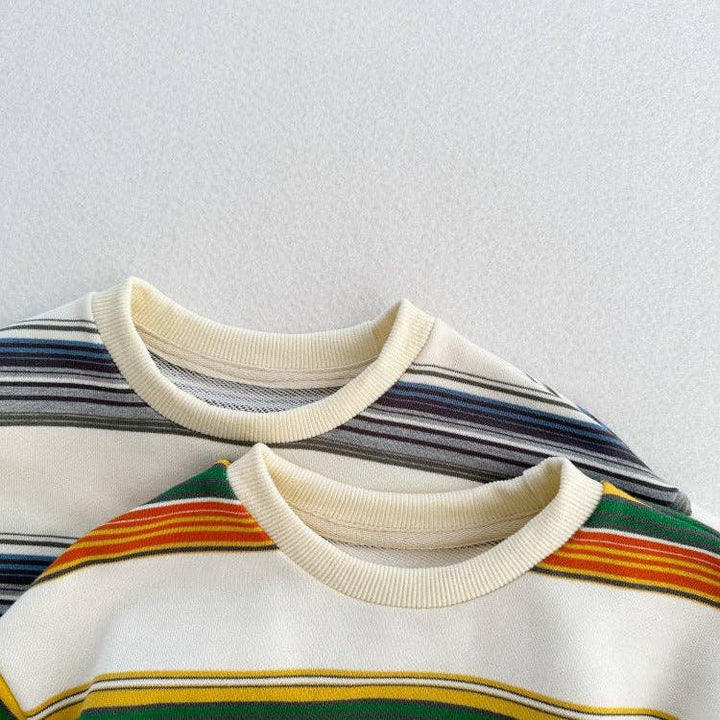 Arrival Kids Unisex Soft Comfortable Long Sleeves Striped Top Casual Sweatshirt: Colorful / 110 (3-5Y)