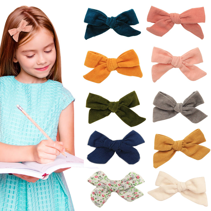 Corduroy Hair Clips For Baby and Toddler Girls 10 Pc Set