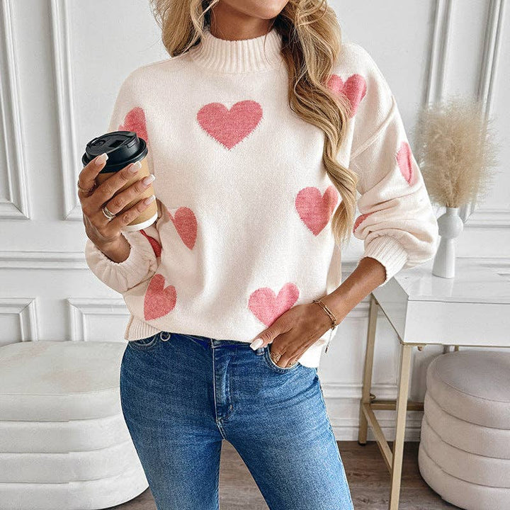 Valentine's Day Sweater | Pink Heart Knit Pullover: Light Pink. / 52% Acrylic 28%polyamide 20%POLYESTER / S