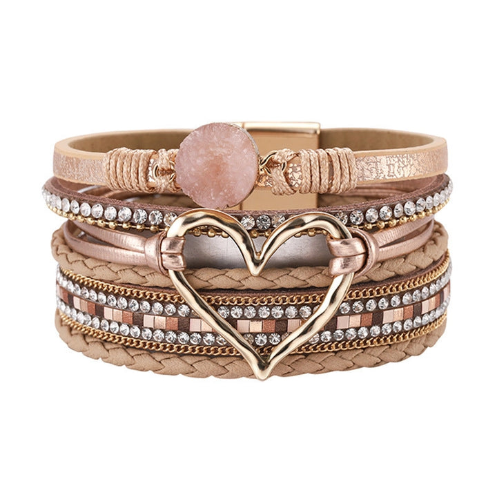 Beige Bohemian Heart Rhinestone Magnetic Buckle Bracelet
