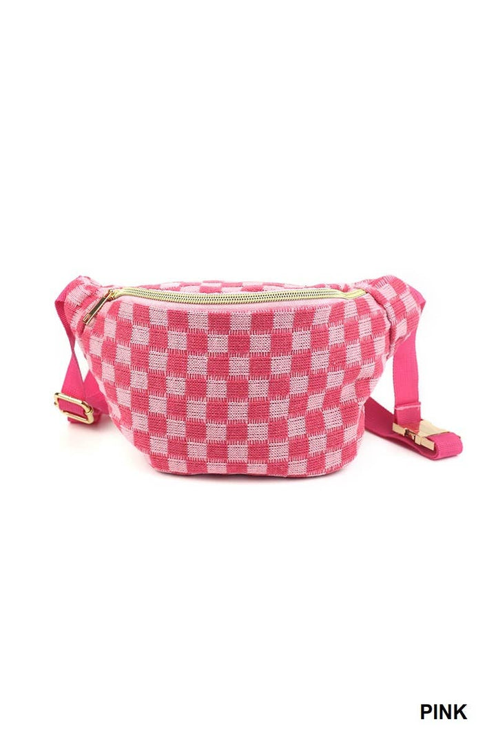 Checkered Waist Crossbody Sling Bag: MOCHA
