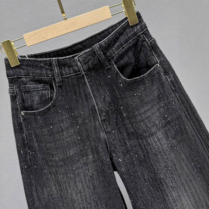 PT39Y All Over Rhinestone High Waist Wide Leg Jeans: Blue / English / S