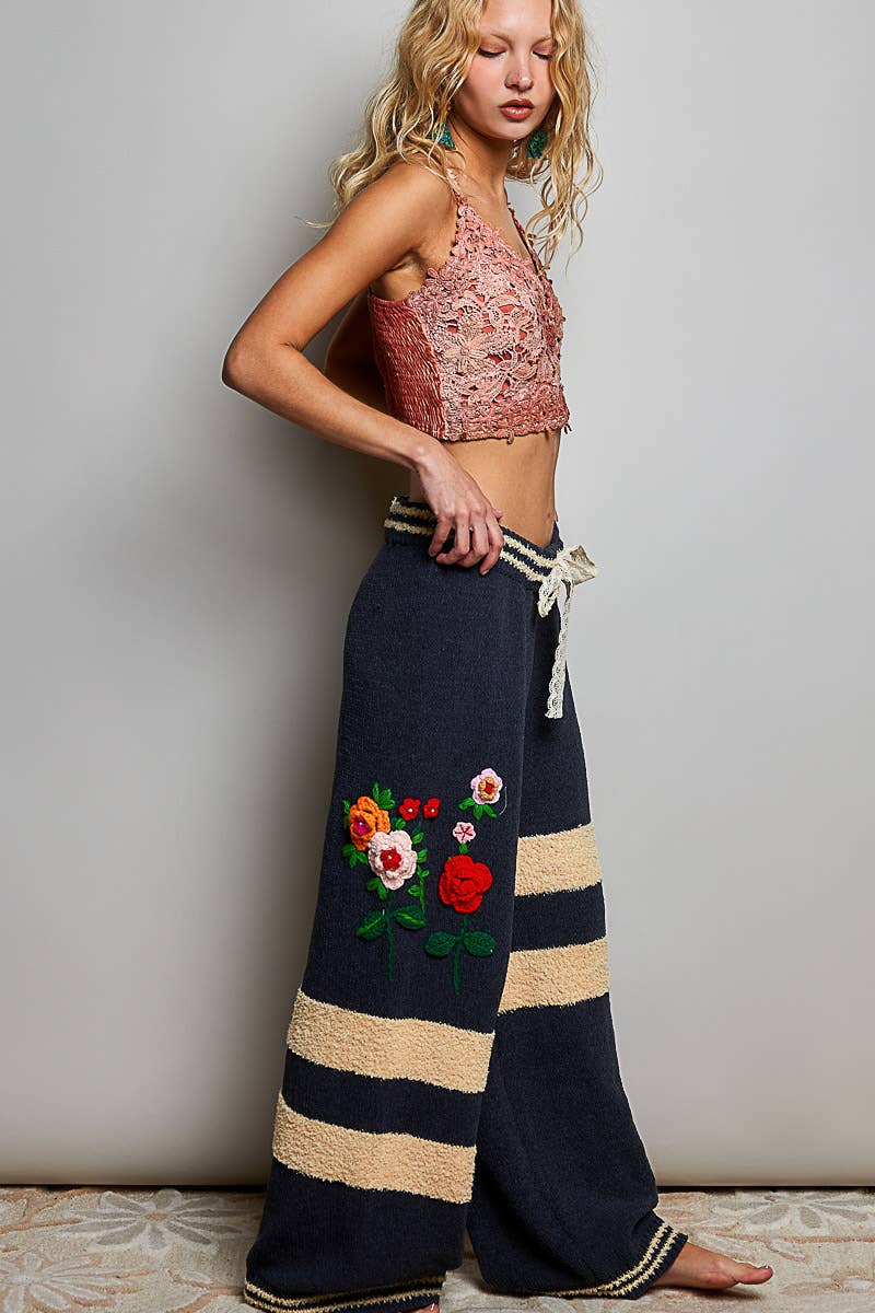 Striped Pattern 3D Embroidered Chenille Sweater Pants
