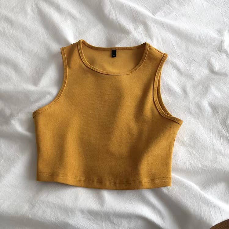 Daily r-neck sleeveless athletic crop tank top: Charcoal