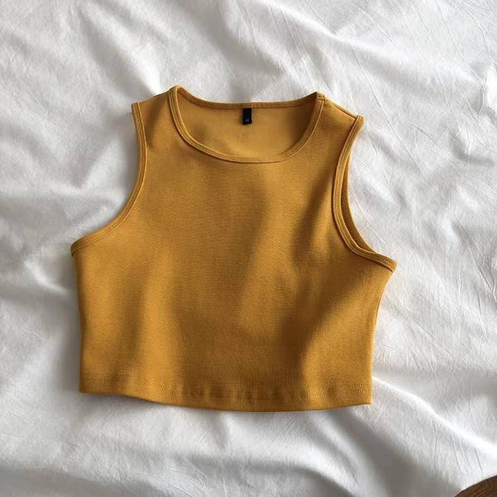 Daily r-neck sleeveless athletic crop tank top: Charcoal