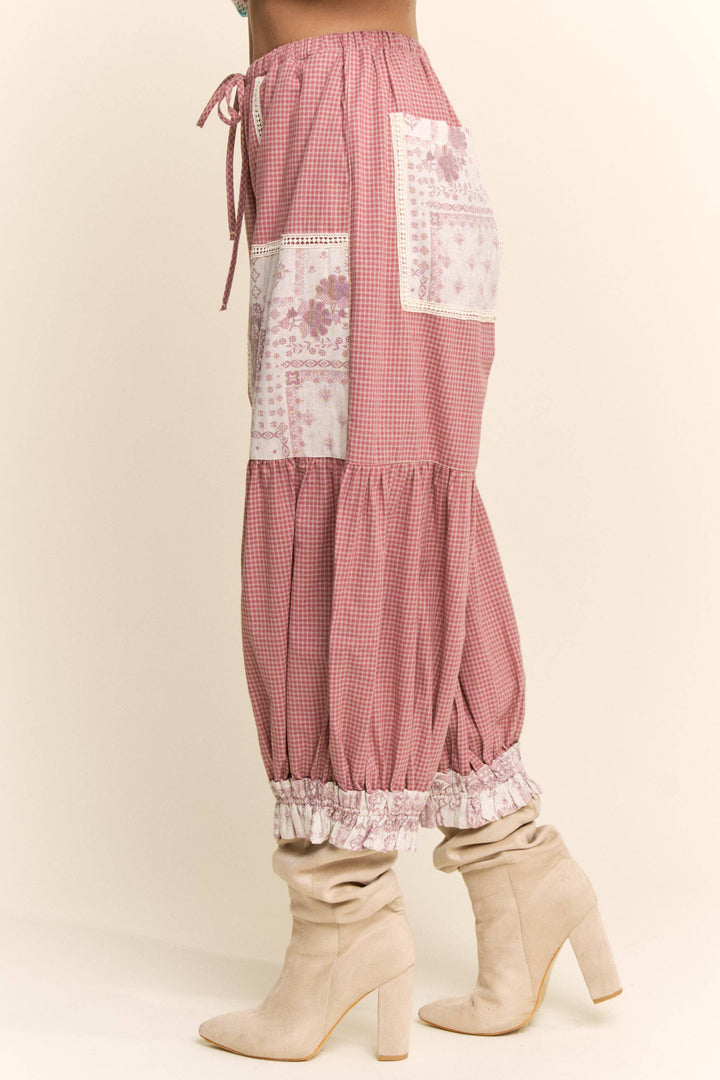 CONTRAST PATCHWORK BLOOMER PANTS: Rose Pink