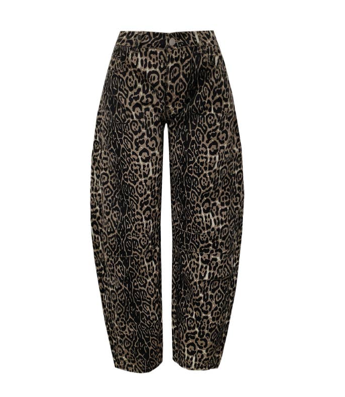 Leopard print barrel jeans: Mocha / M