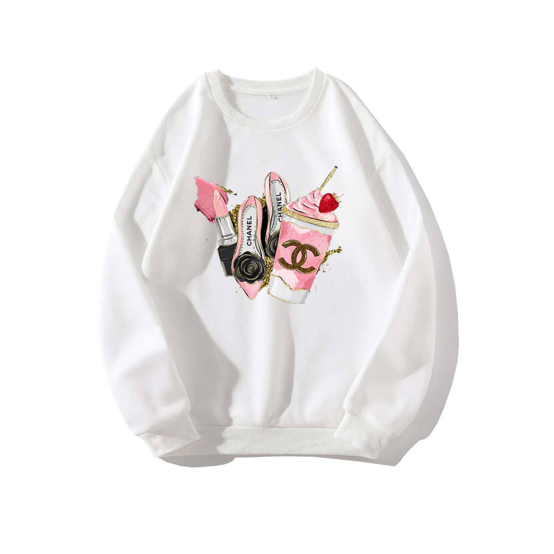 HUC-L4643 FASHION SHOSE GRAPHIC SWEATSHIRT: BLACK / L