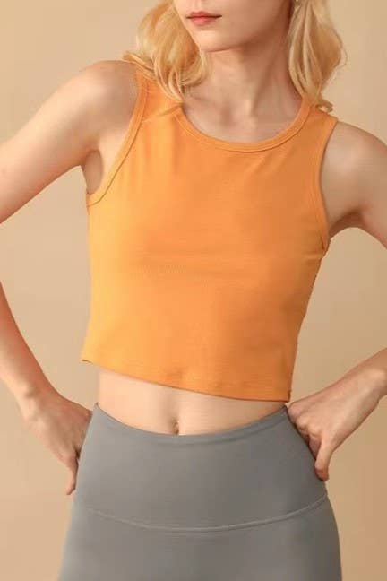 Daily r-neck sleeveless athletic crop tank top: Charcoal