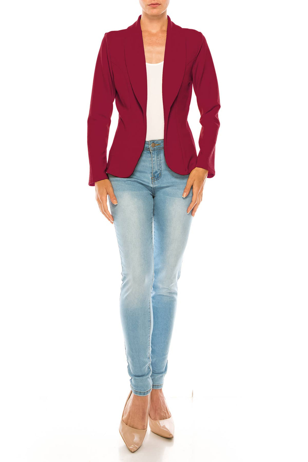 Women's Casual Office Work Long Sleeve Open Front Blazer: White / Small