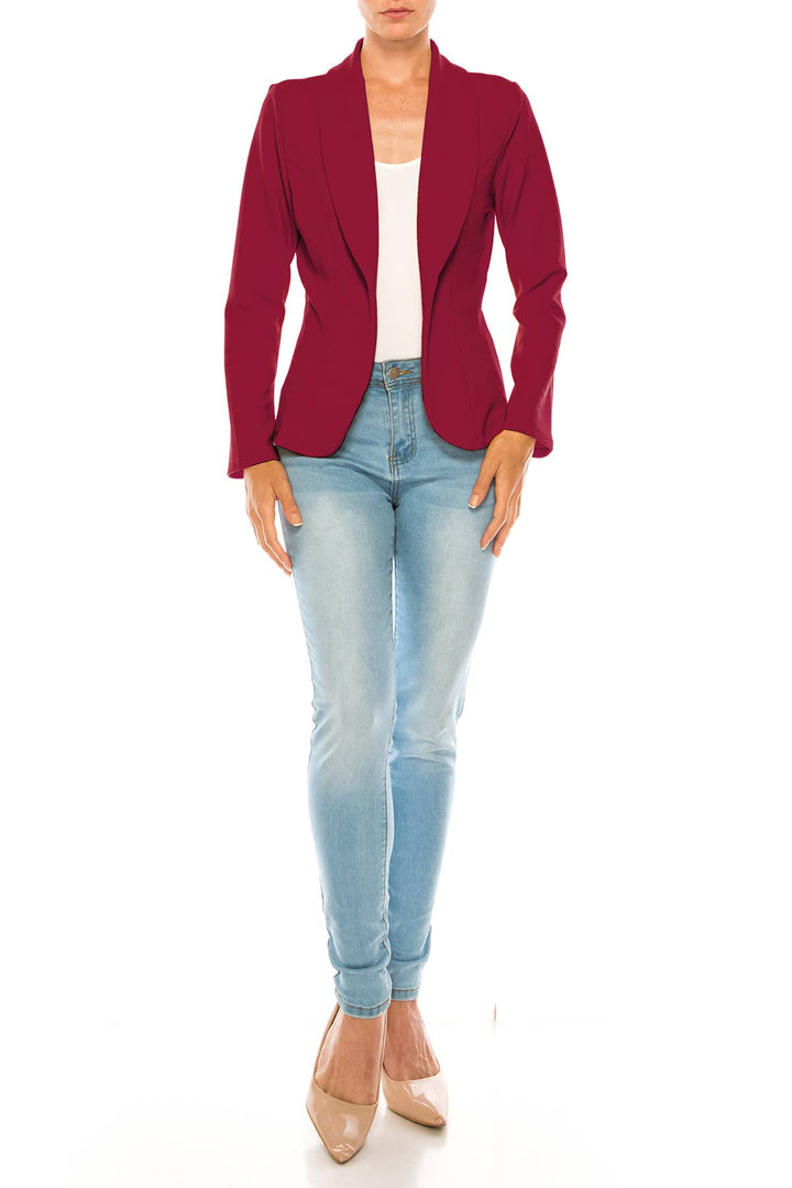 Women's Casual Office Work Long Sleeve Open Front Blazer: White / Small