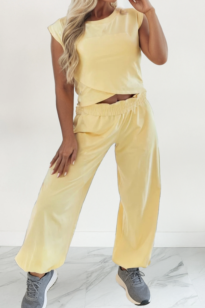 Solid Cropped Tank Top and Jogger Pants