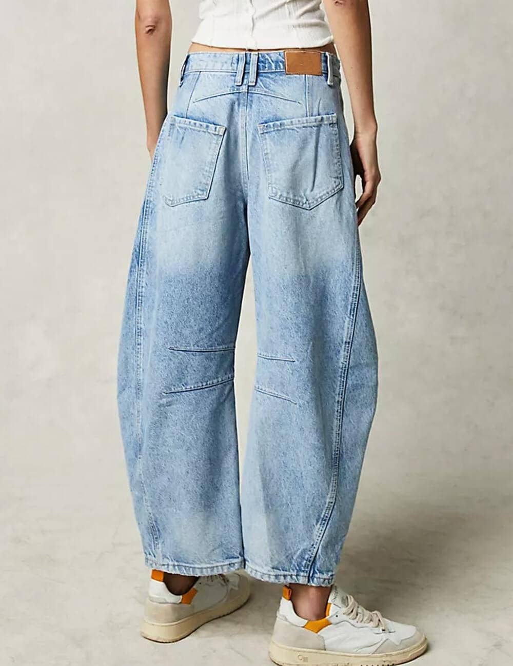 Ladies Mid Rise Wide Leg Barrel Jeans SKP522: Denim Blue / XS