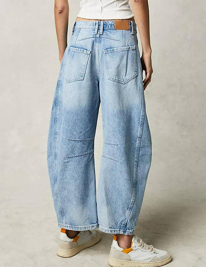 Ladies Mid Rise Wide Leg Barrel Jeans SKP522: Denim Blue / M