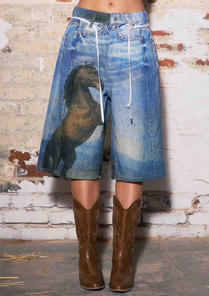 Digital Horse Print Jorts: Horse