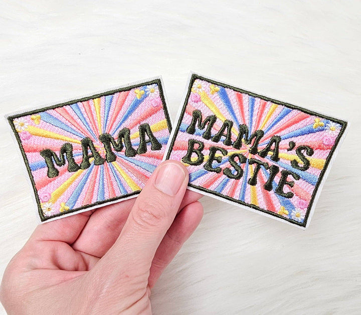 Retro Mama Floral Patch, Mama's Bestie Patch, Mommy and Me Embroidery On Patches: MAMA'S BESTIE