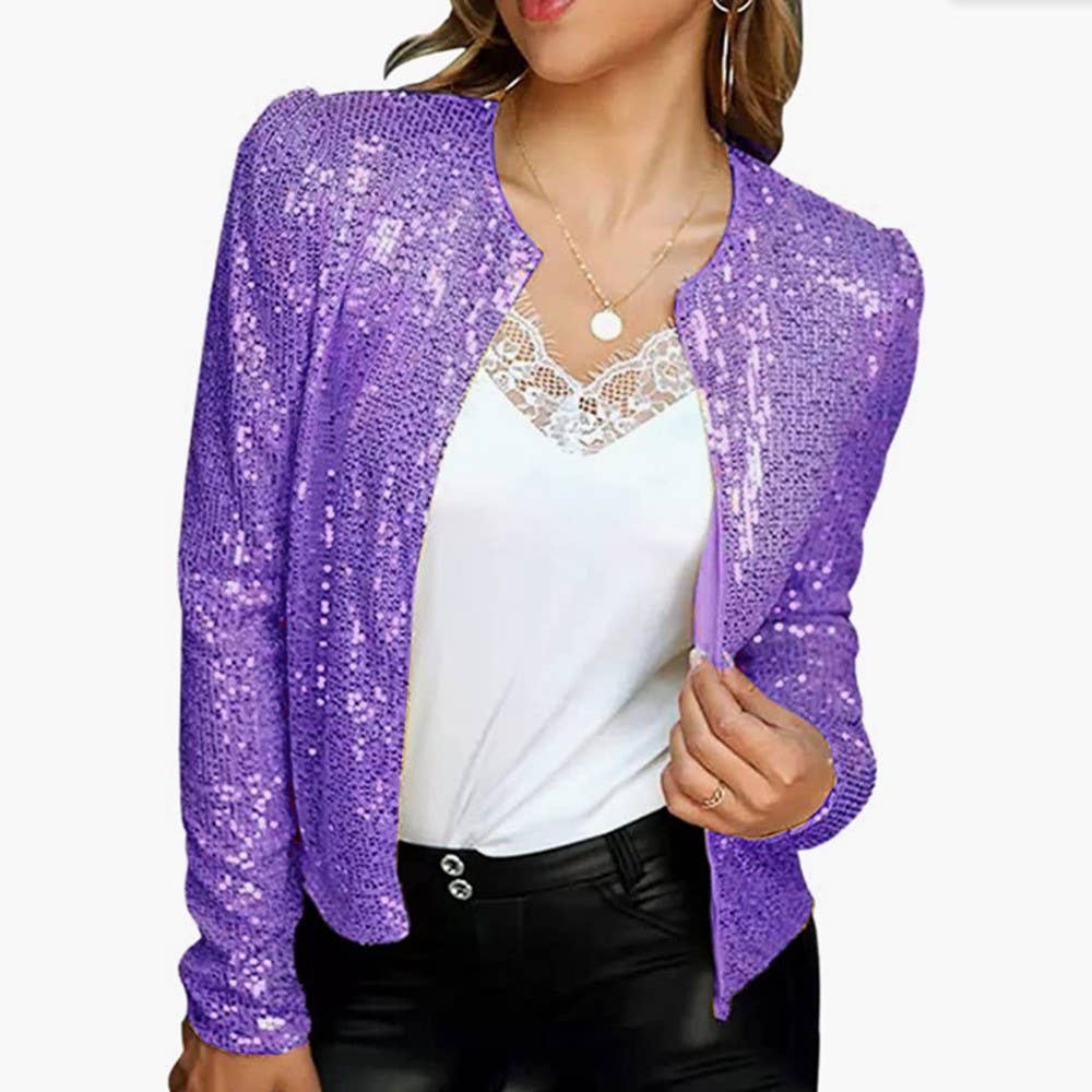 Sequin cropped cardigan jacket: Champagne / L