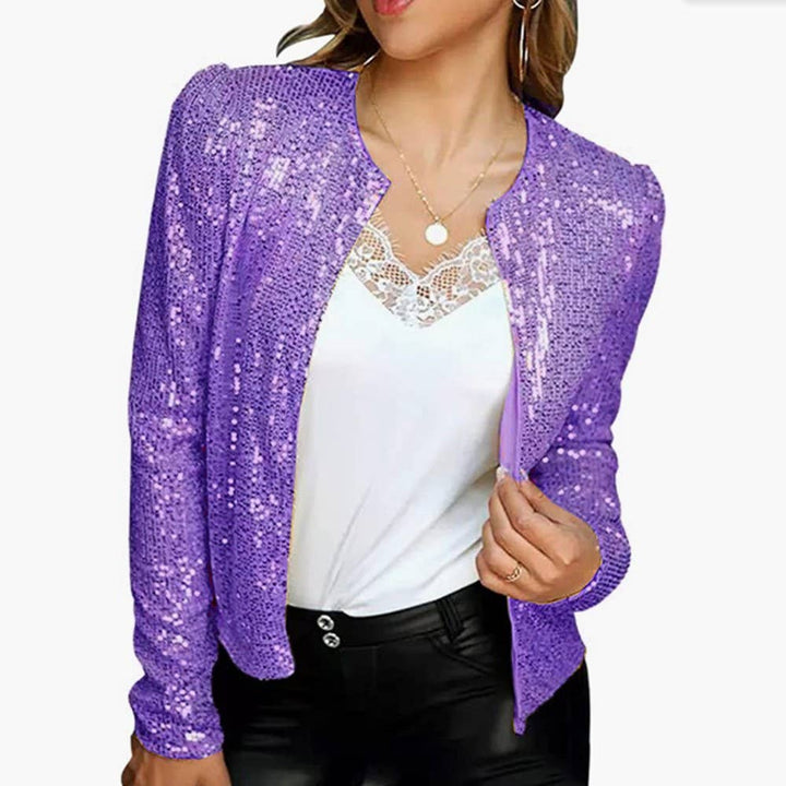 Sequin cropped cardigan jacket: Champagne / XL