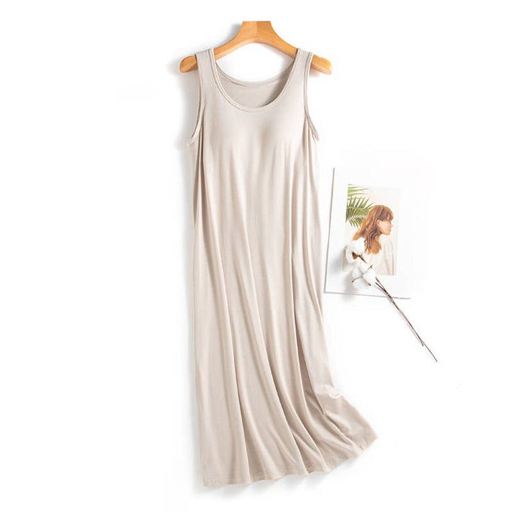Daily built-in bra tank dress lounge sleeveless dress: LightPink