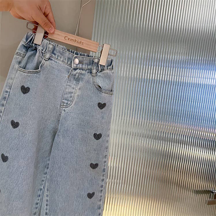 Heart Wide-Leg Denim Jeans: Blue / English / 3/4