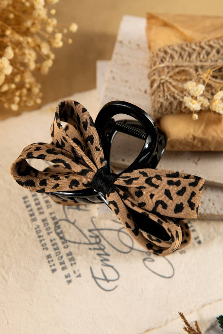 Leopard Bow Applique Plastic Hair Claw Clip: Chestnut / ONE SIZE