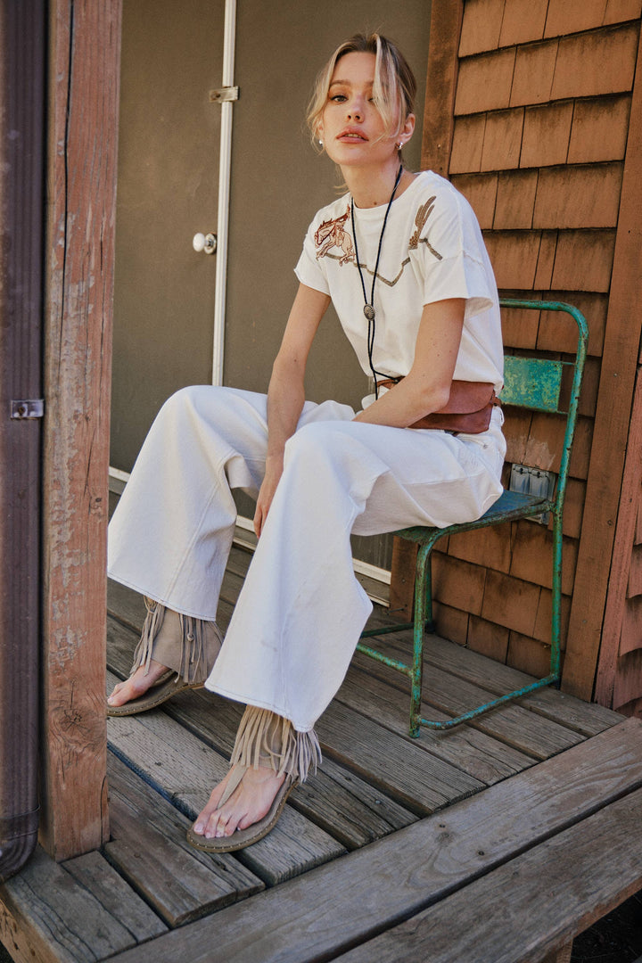 23376T -  Embroidered Shoulder Western Yoke T-Shirt: OFF WHITE / M