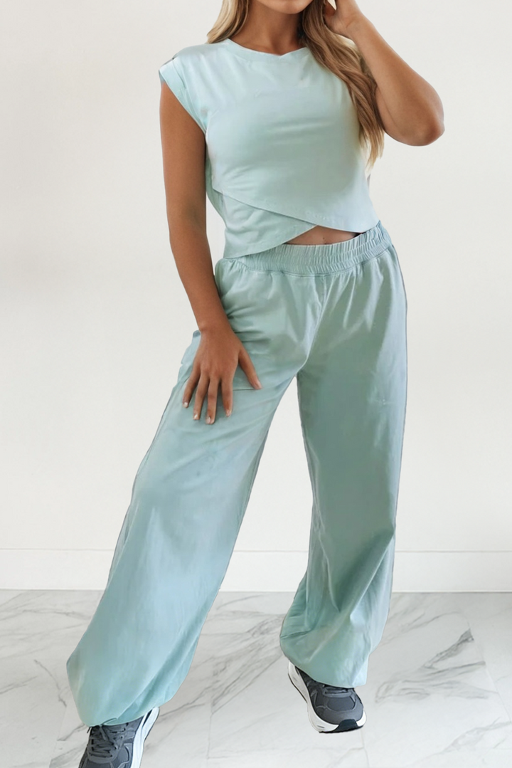 Solid Cropped Tank Top and Jogger Pants