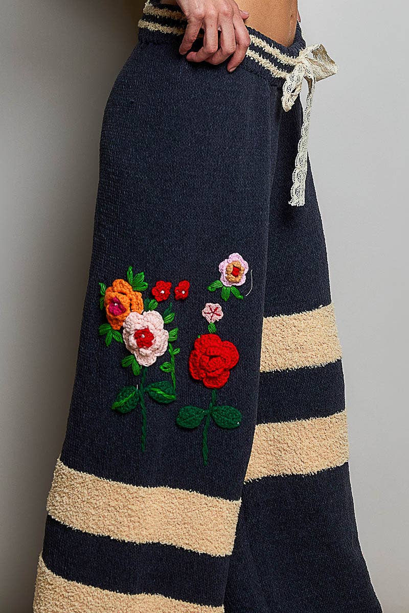 Striped Pattern 3D Embroidered Chenille Sweater Pants