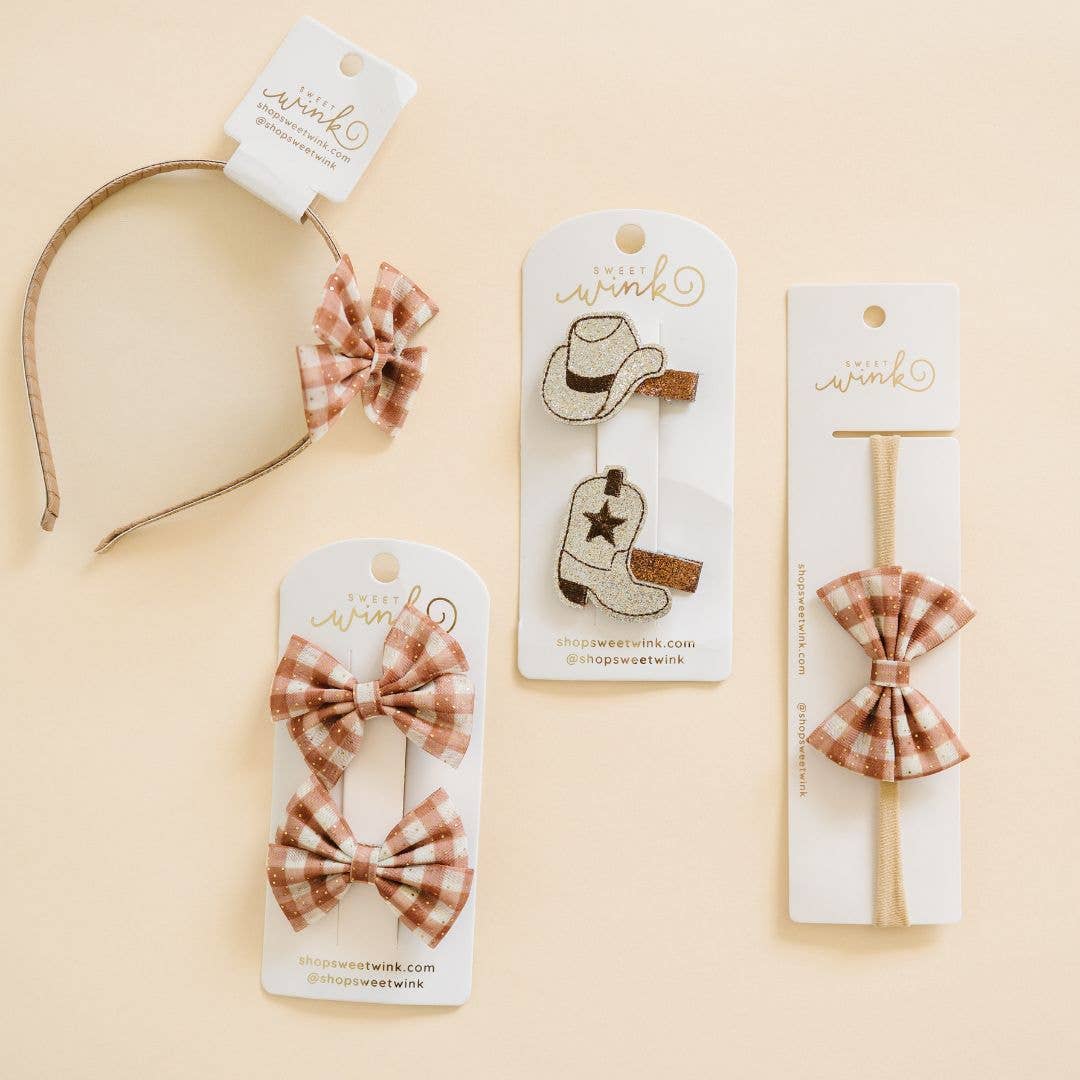 Gingham Printed Tulle Bow Clip Set - Hair Bows - Accessories