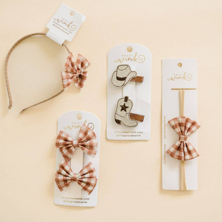Gingham Printed Tulle Bow Clip Set - Hair Bows - Accessories