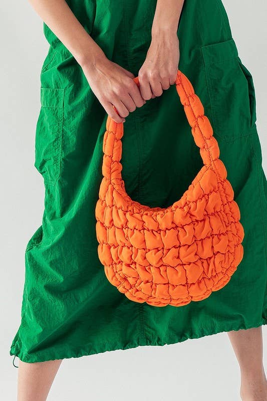 Puff Quilted Texture Shoulder Tote Bag: BROWN