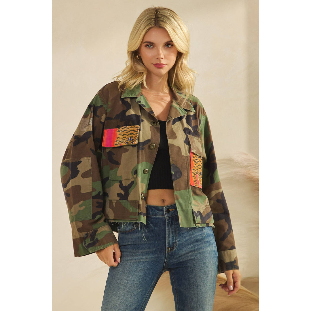 Camo jacket with Tiger Print contrast: Camo / S