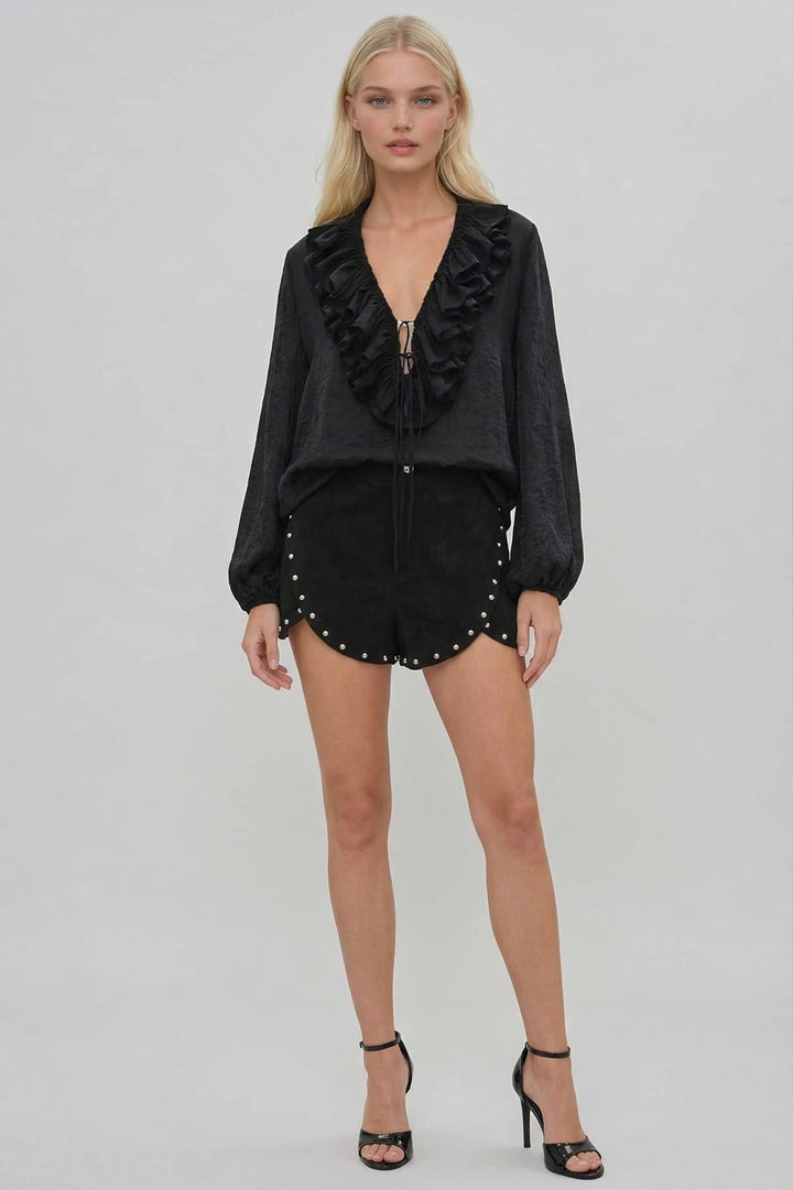 HEAVY WEIGHT STUDDED FAUX SUEDE SHORTS