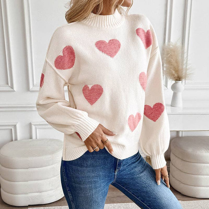 Valentine's Day Sweater | Pink Heart Knit Pullover: Light Pink. / 52% Acrylic 28%polyamide 20%POLYESTER / L