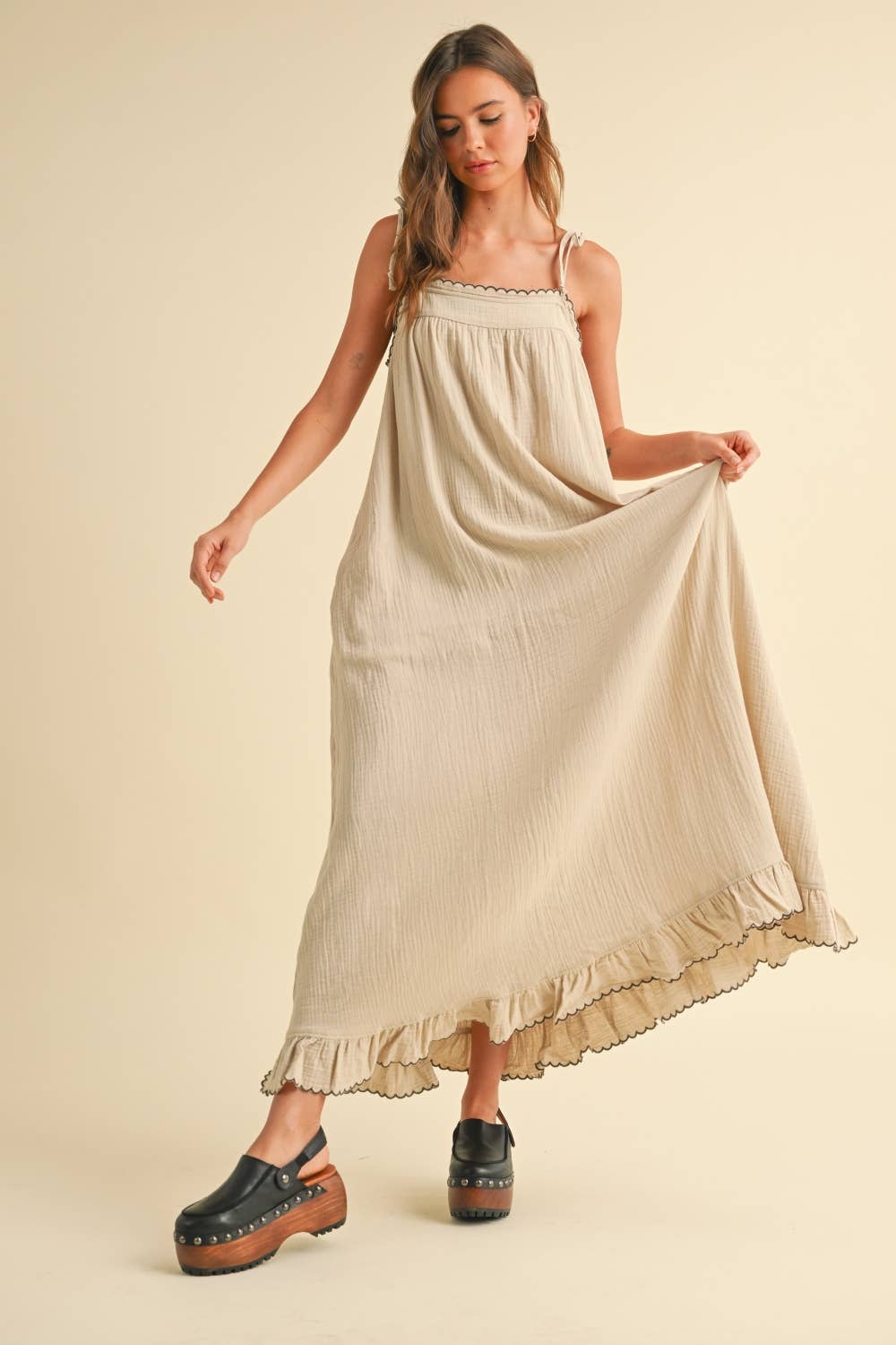 EMBROIDERED DETAIL GAUZE DRESS