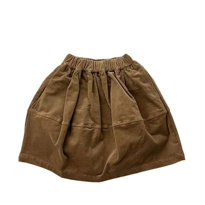Baby Solid Color Corduroy Fabric Casual Lantern Skirt: Coffee / 110 (3-5Y)