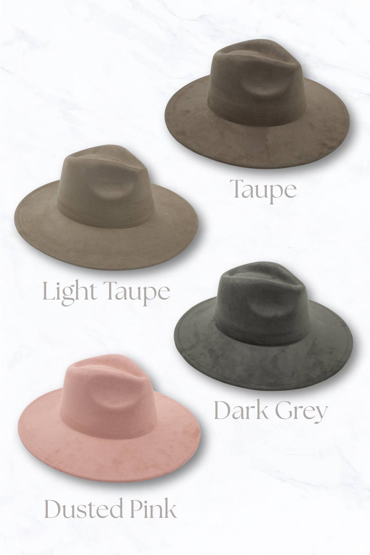 Suede Large Eaves Peach Top Fedora Hat: Stone Grey